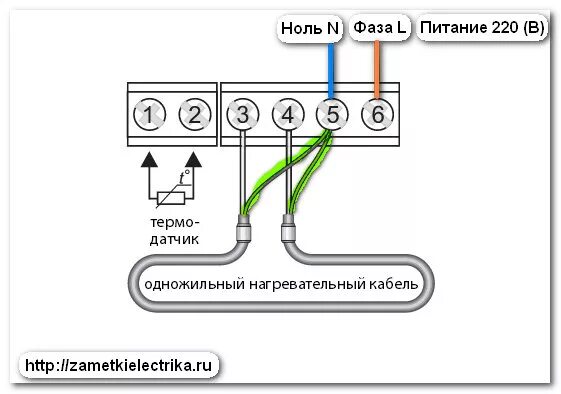 Подключение кабеля теплого пола к терморегулятору Схема подключения терморегулятора Заметки электрика