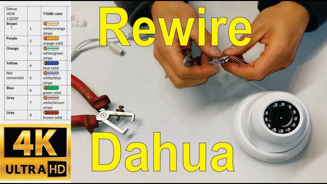 Подключение камеры dahua How to re-wire a broken Dahua IP camera cable - CAT5e (RJ45) - YouTube