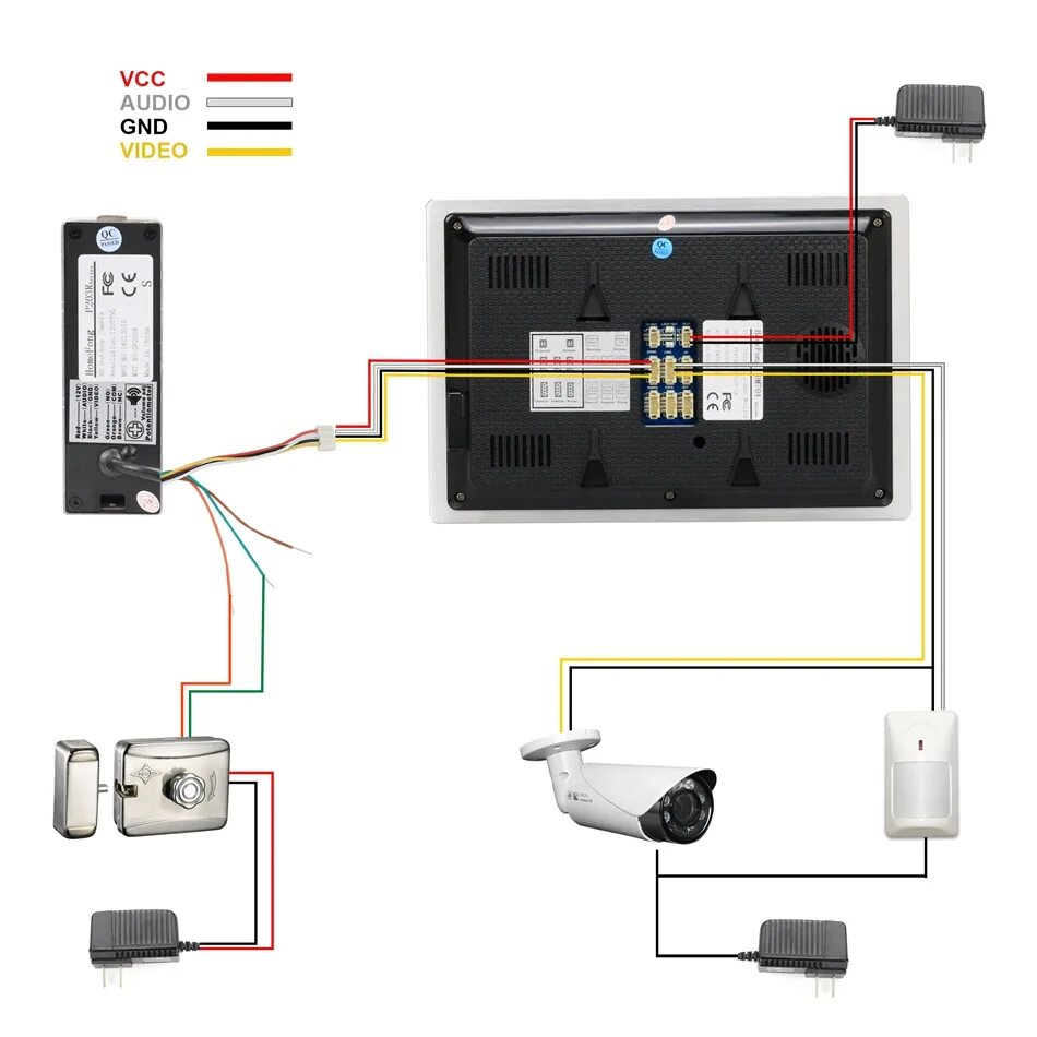 Подключение камеры к видеодомофону Купить HomeFong видео дверной звонок 7 дюймов 1200TVL видеодомофон с 130 ° широк