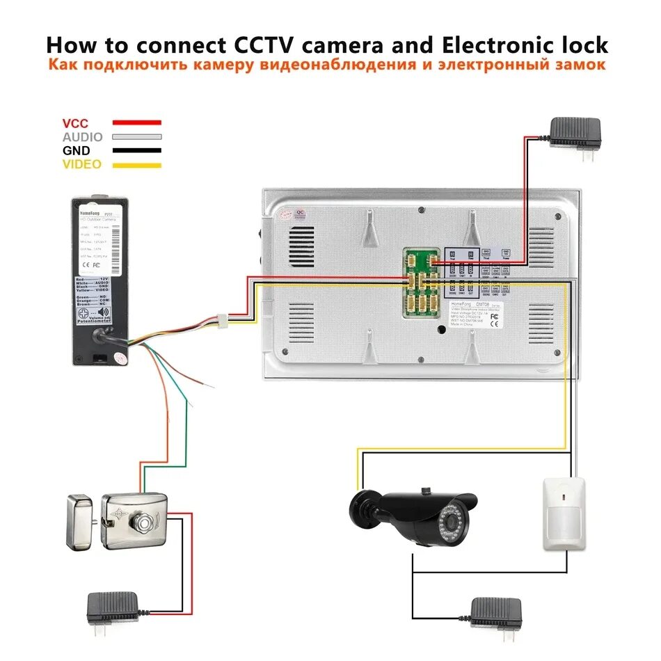 Подключение камеры к видеодомофону HomeFong видеодомофон проводной 7 дюймовый монитор ночного видения дверной Звоно