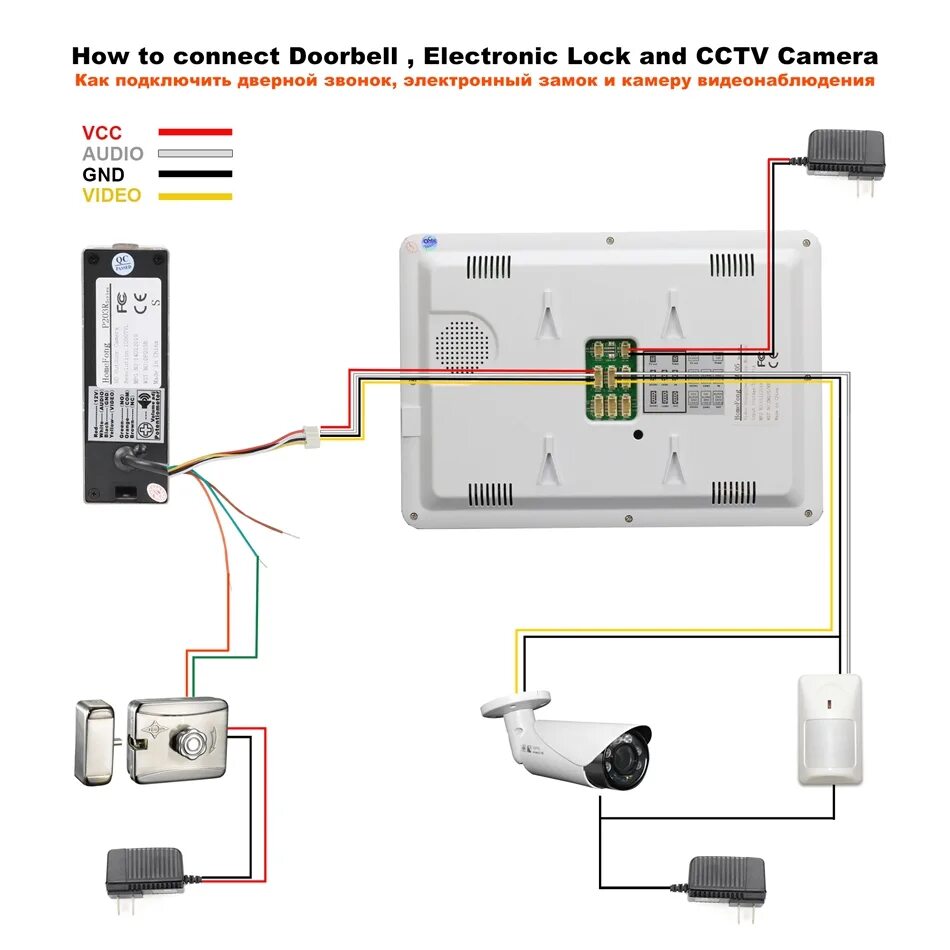 Подключение камеры к видеодомофону HomeFong Video Door Phone 1 Monitor Camera Doorbell Intercom With 16G Card For H