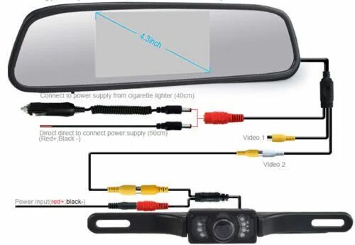 Подключение камеры к зеркалу с монитором Find 4.3" TFT LCD Color Monitor Car Reverse Rear View Mirror+Wireless Backup Cam