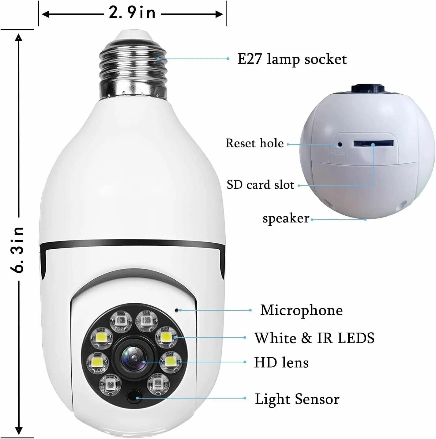 Подключение камеры лампочки 360 ° 1080P IP E27 лампочка камеры Smart 2,4 ГГц Wi-Fi камеры Smart дома провода