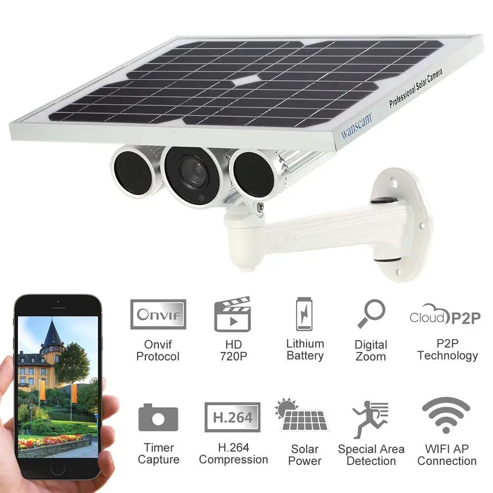 Подключение камеры видеонаблюдения с солнечной батареей Wanscam 1080p 2.0mp Night Vision Solar Battery Power Surveillance Camera P2p Onv