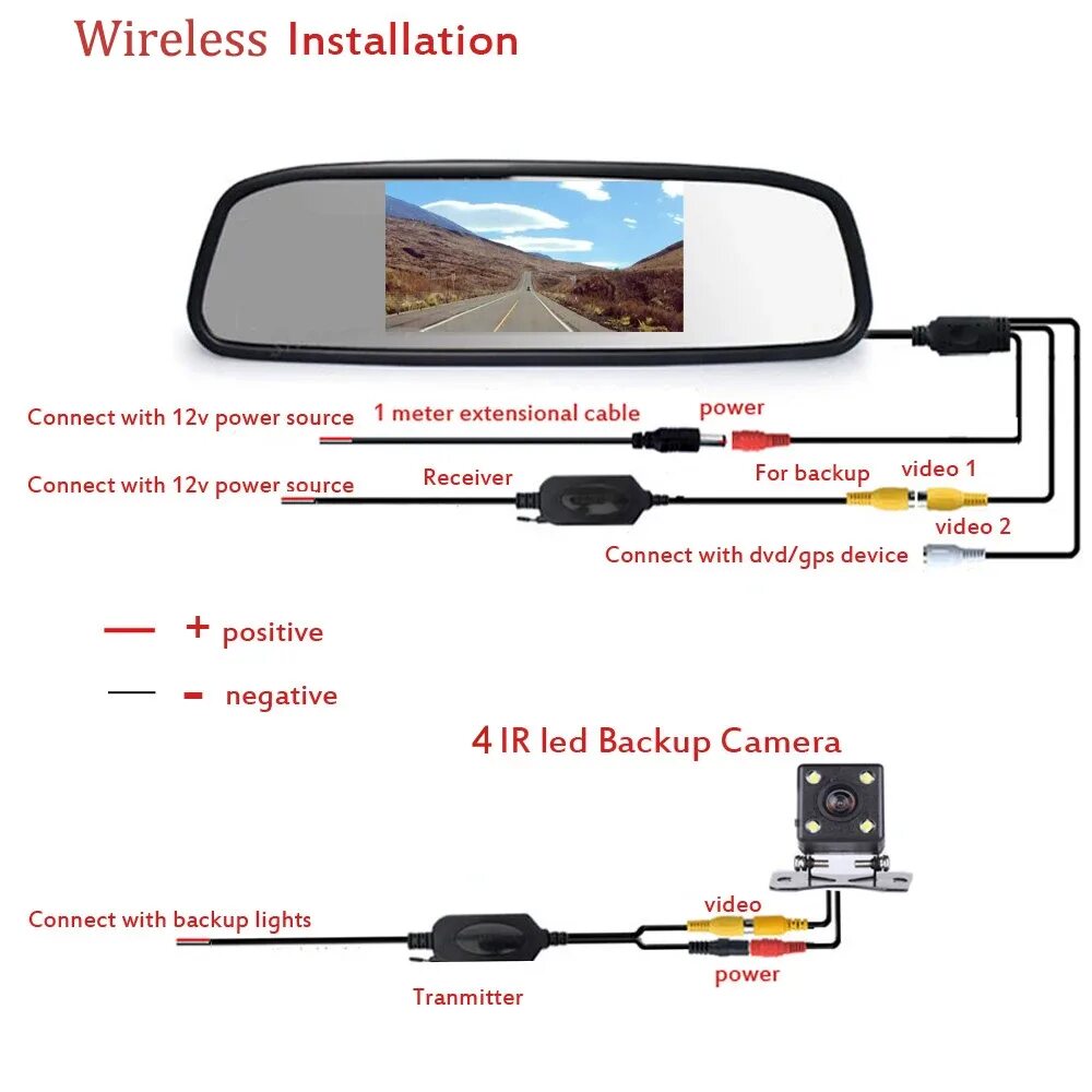 Подключение камеры заднего вида к зеркалу Podofo New 4.3" Digital LCD Car Rear View Mirror Wireless Parking Assistance Sys