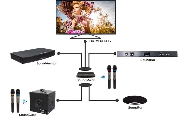 Подключение караоке колонки к телевизору Sceptre SoundMixer Wireless Karaoke System - ecoustics.com