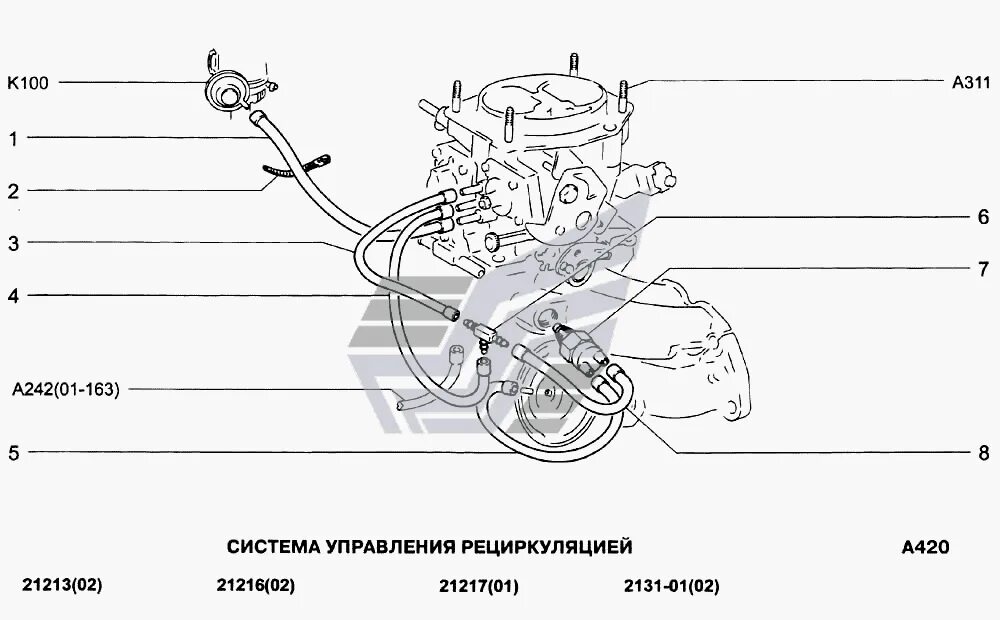 Подключение карбюратора ваз нива 21213 Cистема управления рециркуляцией ВАЗ-21213-214i (NIVA) (Чертеж № 127: список дет