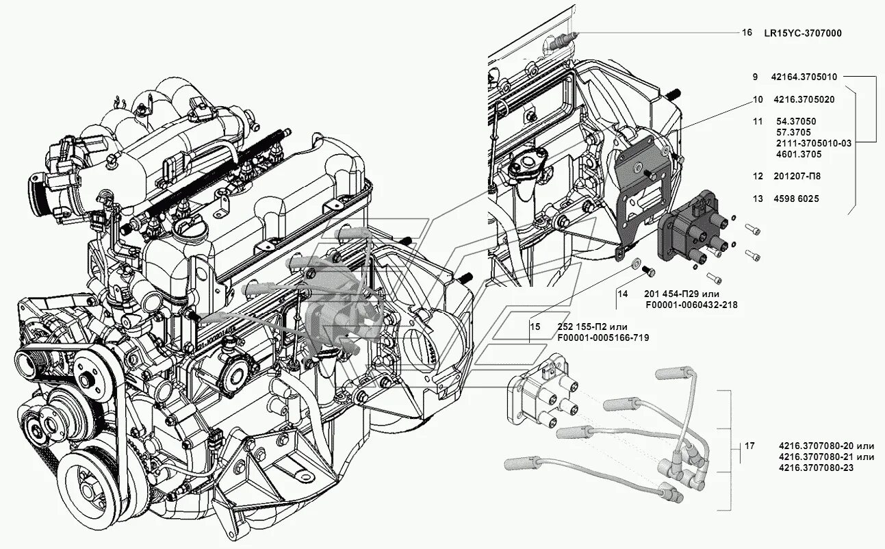 Подключение катушки зажигания газель 4216 Свечи, катушка зажигания и жгут высоковольтных проводов УМЗ-4216-70 (Евро 3) (Че
