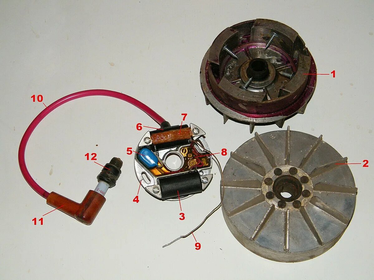 Подключение катушки зажигания на магнето Файл:Магнето МБ-1 с маховиками.JPG - Вікіпедія