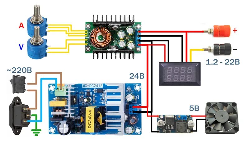 Подключение китайского блока питания Зарядное устройство на основе DC-DС преобразователя или почти лабораторный блок 