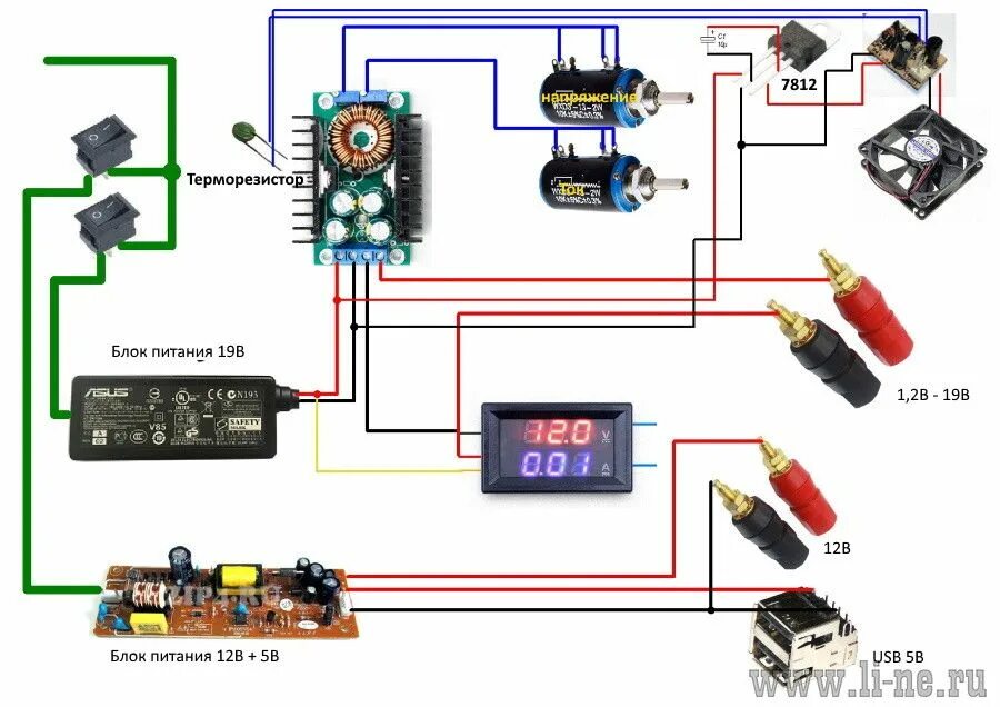 Подключение китайского блока питания Недолабораторник или простой регулируемый БП из модулей с Али и того, что было. 