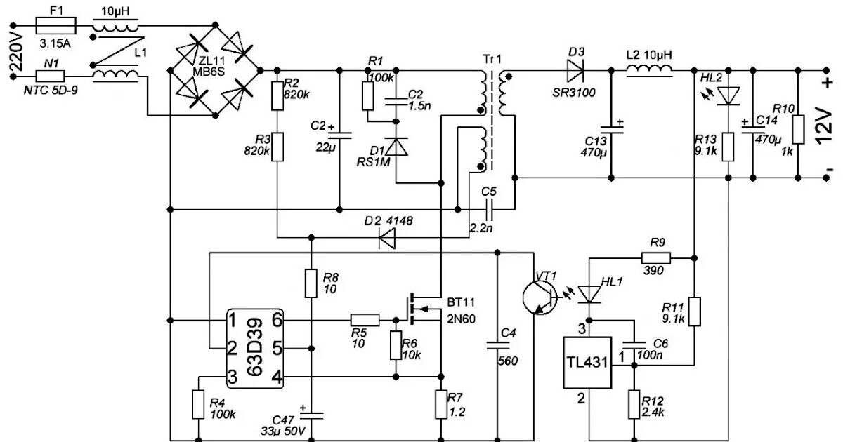 Подключение китайского блока питания Tool Electric: Китайский блок питания на 63D39 12V 1A