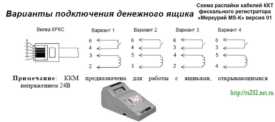 Подключение ккт к компьютеру Меню:Схемы распайки проводов денежных ящиков/Схема кабеля для подключения машины