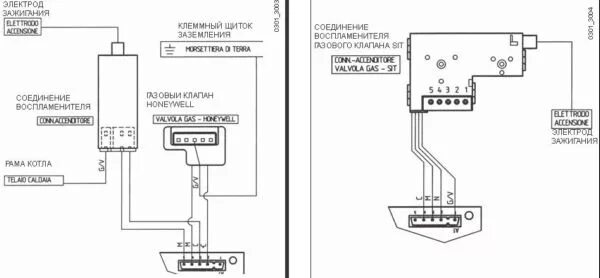 Подключение клапана к газу Схема соединения газового клапана - электровоспламенителя Baxi Luna 240/280/310.