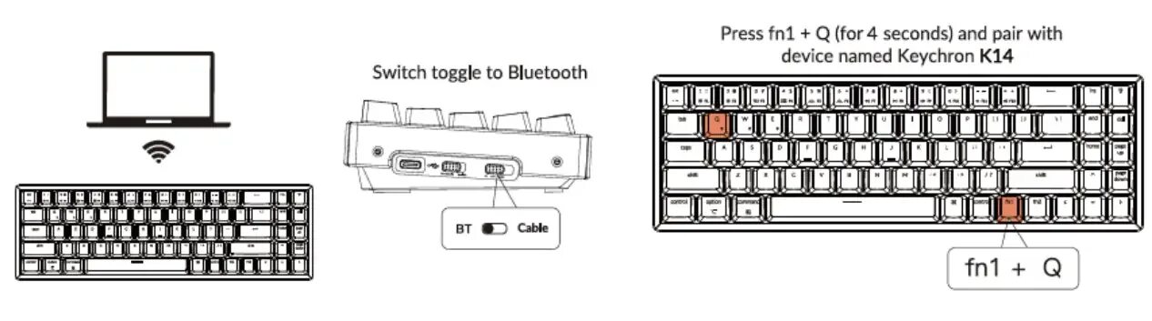 Подключение клавиатуры к телефону Руководство пользователя механической клавиатуры Keychron K14 Bluetooth