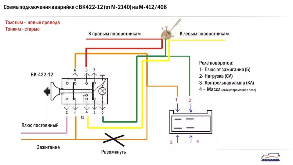 Подключение кнопки аварийки газель Знание-сила Схема подключения аварийки на старый М-408/412 - Москвич 426, 1,4 л,