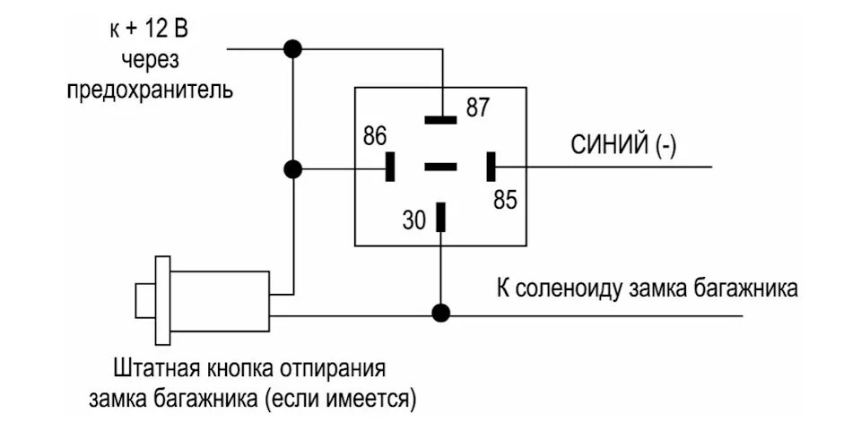 Подключение кнопки багажника через реле Какая схема подключения на багажник? - Lada 210740, 1,6 л, 2008 года электроника