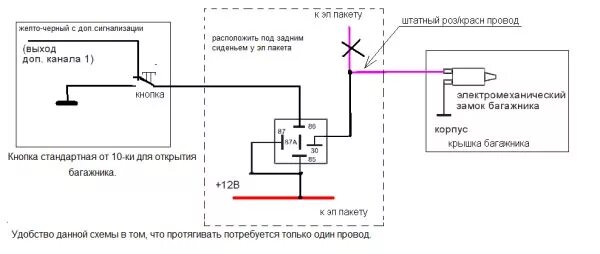 Подключение кнопки багажника к сигнализации Установка активатора замка багажника. Подключение к сигнализации starline a91 - 