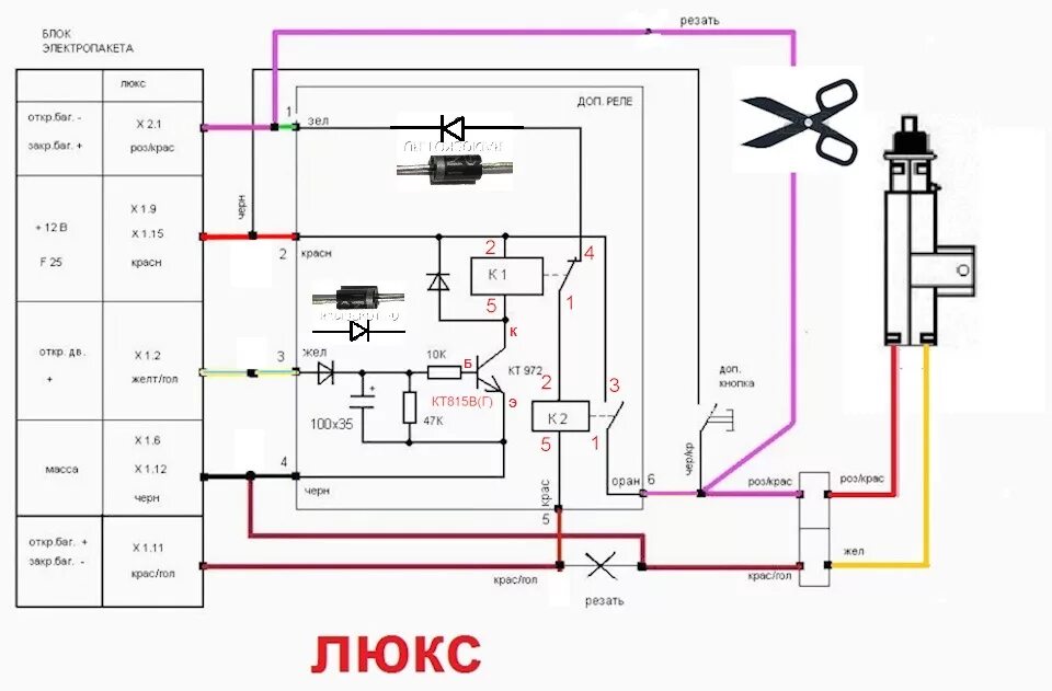 Подключение кнопки багажника калина 2 открытие багажника с ключа -пульта ДУ - Lada Калина универсал, 1,4 л, 2009 года 