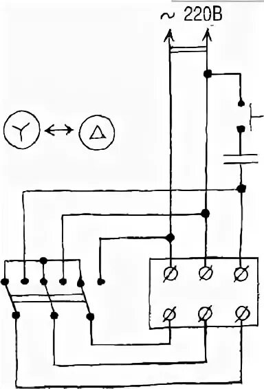 Подключение кнопки бетономешалки 220в схема подключения Каталог радиолюбительских схем. Включение трехфазного двигателя в однофазную сет