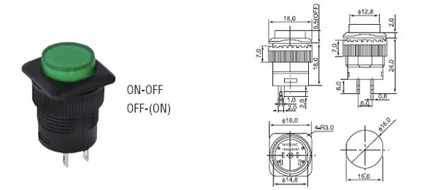 Подключение кнопки без фиксации с подсветкой M16 LED RWD-315, кнопка 250В 3А OFF-ON с фиксацией красная купить недорого в Сан