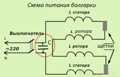 Подключение кнопки болгарки схема Маленький, но необходимый конденсатор в питании коллекторного двигателя электрои