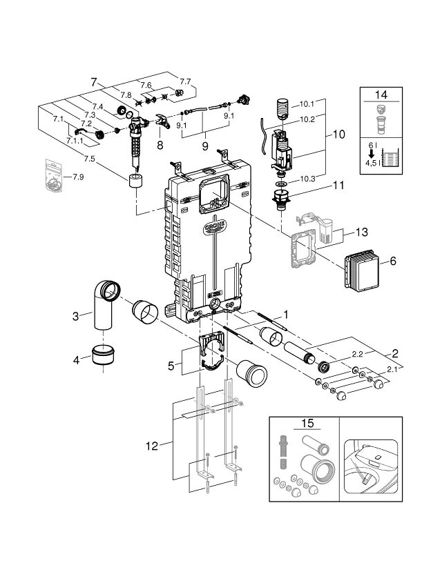 Подключение кнопки инсталляции Uniset Modulo per vaso sospeso con custodia in EPS GROHE