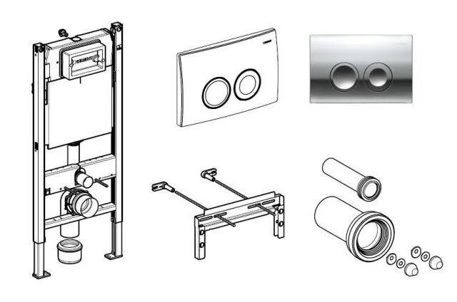 Подключение кнопки инсталляции Монтажный комплект 4 в 1 для подвесного унитаза Geberit Duofix 458.162.11.1 H 11