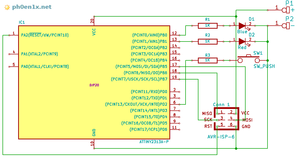 Подключение кнопки к микроконтроллеру Как подключить кнопку к микроконтроллеру, простая программа на Си для ATtiny2313