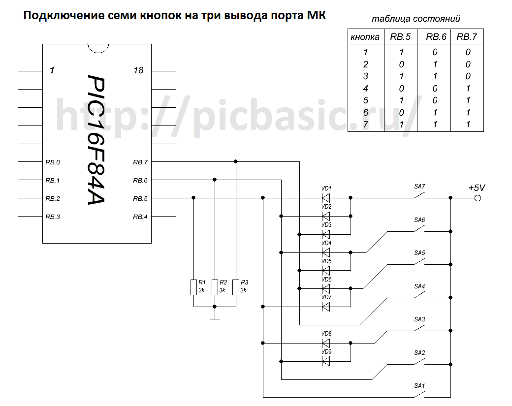 Подключение кнопки к мк Подключение семи кнопок на три вывода порта МК - Полезные материалы - Электроник