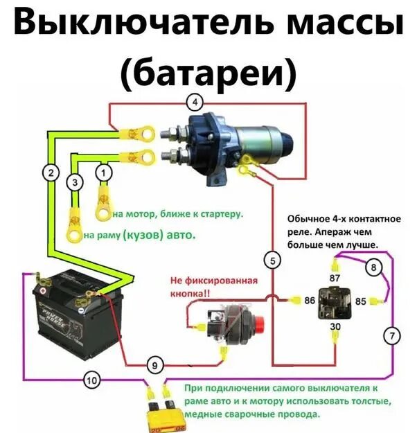 Подключение кнопки камаз Перенос АКБ в багажник и установка электронного размыкателя массы. - Lada 21063,