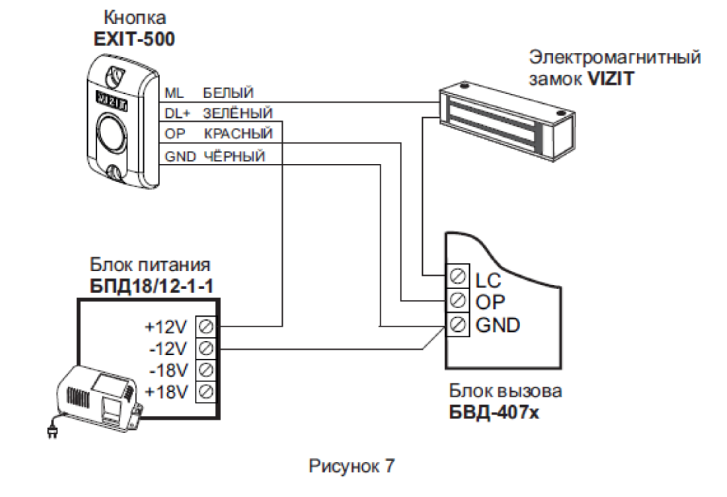 Подключение кнопки открытия электромагнитного замка Иснструкция Vizit Exit 500