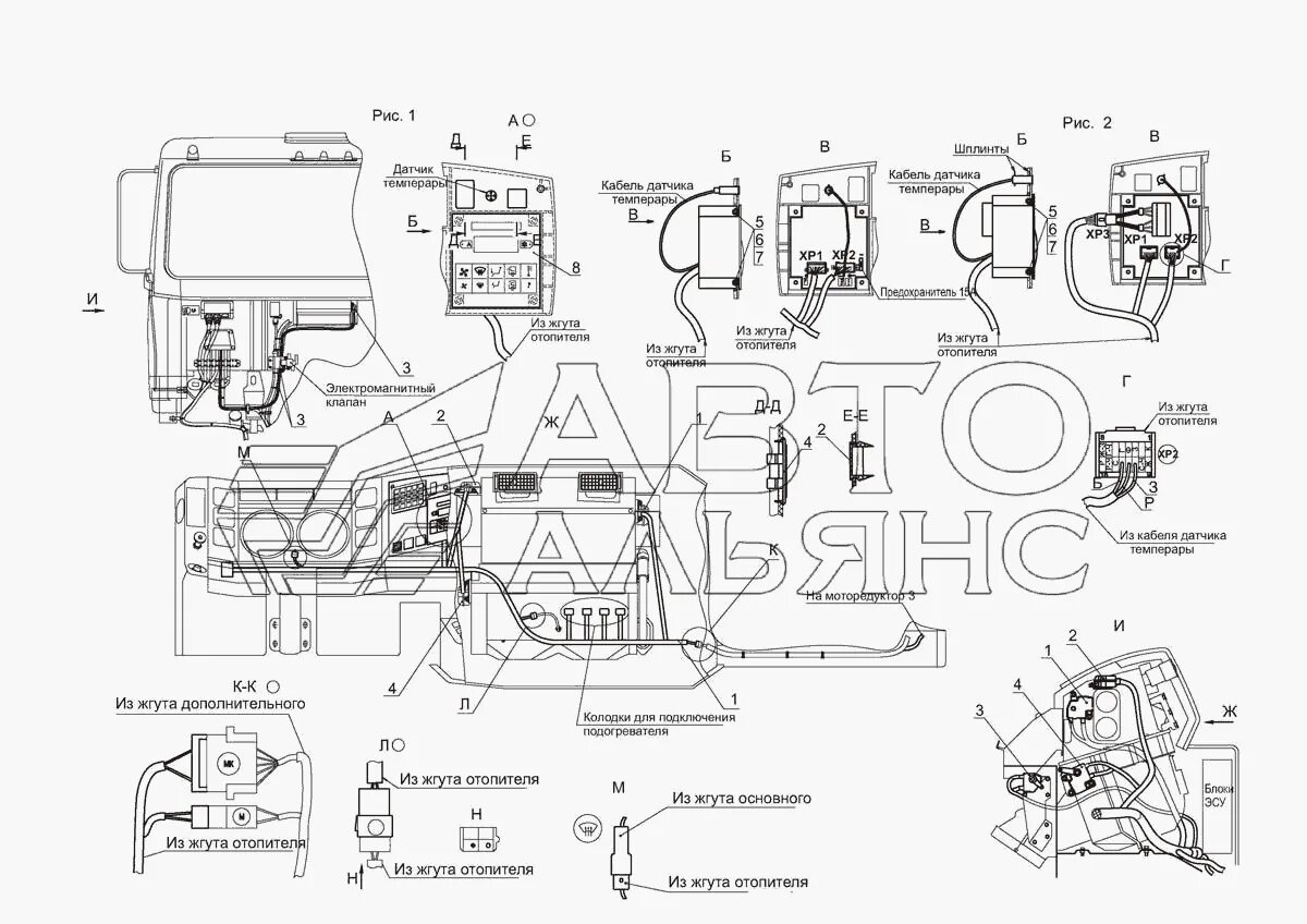 Подключение кнопки печки маз Установка электрооборудования управления микроклиматом 5440-3700103 МАЗ-5440E9 (