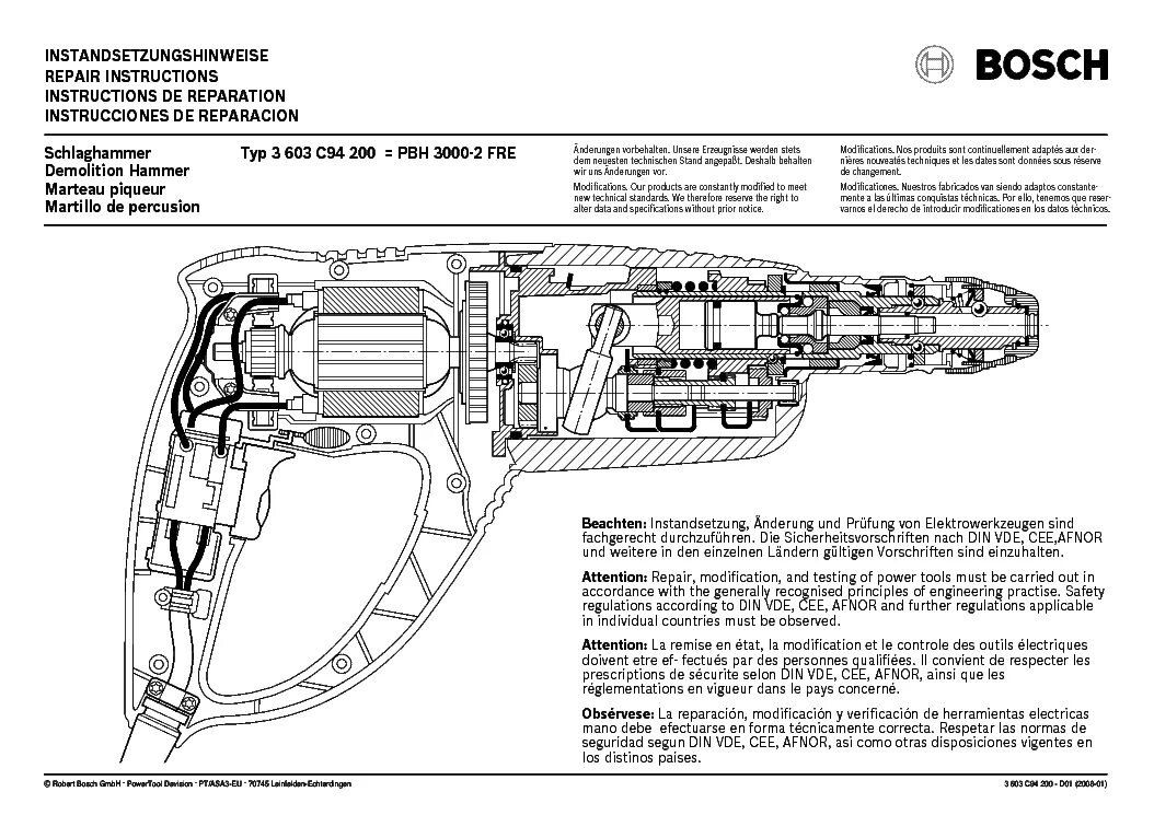 Подключение кнопки перфоратора бош 2 24 BOSCH EW-WJW 1-252-15X TYPE 1 331 1 332 1 333 Service Manual download, schematic