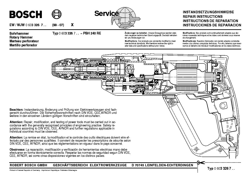 Подключение кнопки перфоратора бош 2 24 BOSCH PBH 240 RE TYPE 0 603 326 7 Service Manual download, schematics, eeprom, r