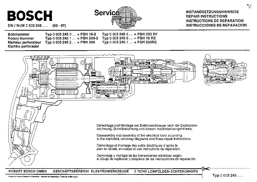 Подключение кнопки перфоратора бош 2 24 BOSCH 11250VSR GBH 2-22E-RE-S TYPE 0 611 250 0-6-7-739 Service Manual download, 