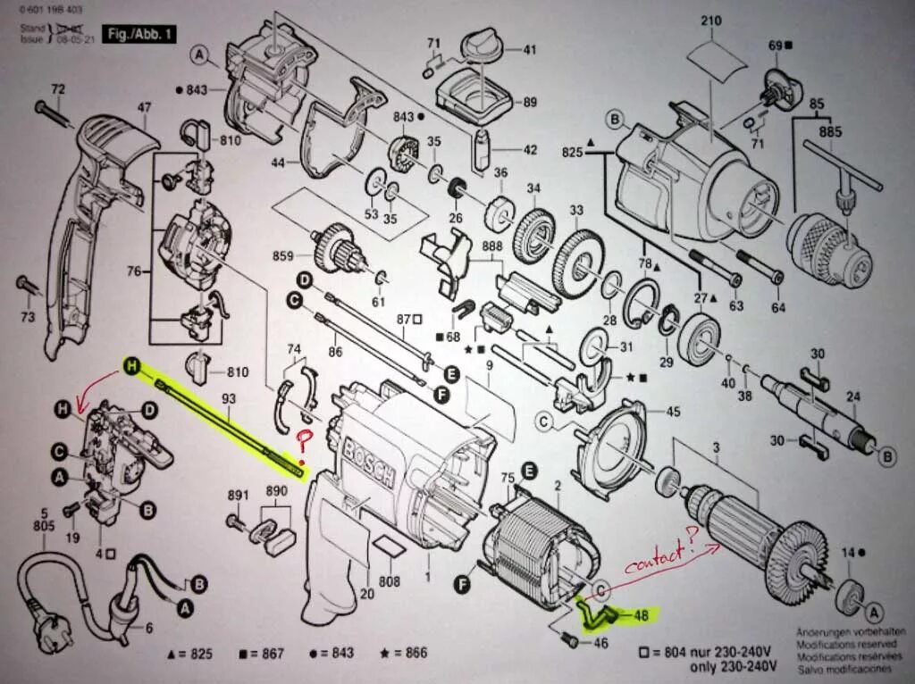 Подключение кнопки перфоратора бош 2 24 Conseils réparation outillage Problème remontage perceuse Bosch GSB 20-2RE