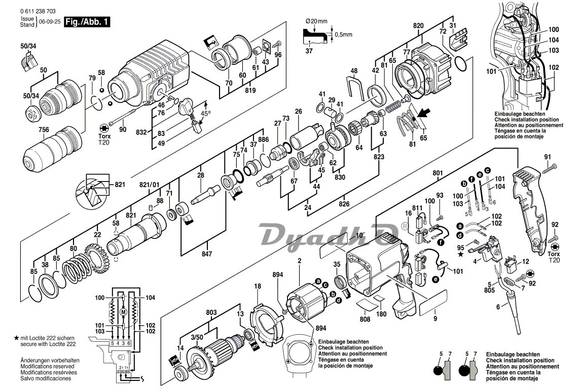 Подключение кнопки перфоратора бош 2 24 Схема (деталировка) перфораторы BOSCH GBH 2-24 DFR GBH 2-24 DFR (0611238708). По