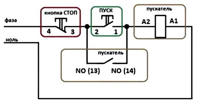 Подключение кнопки пуск стоп с подсветкой 5 схем подключения пускателя, схема подключения через кнопки пуск стоп