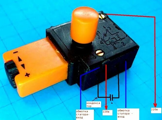 Подключение кнопки регулятора оборотов болгарки деволт Кнопка пуска двигателя электродрели Электрика, Двигатель, Электротехника