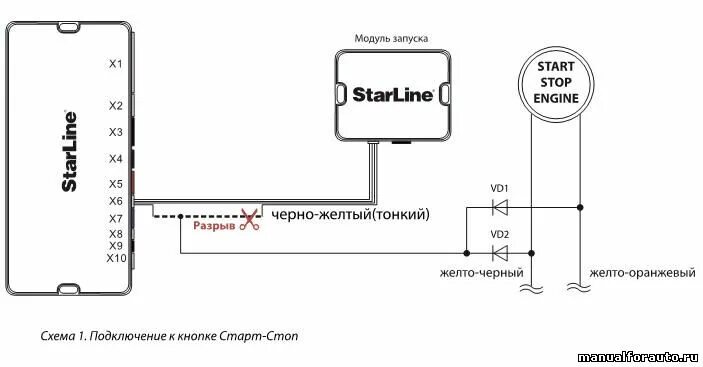 Подключение кнопки старт к старлайн Starline старт стоп