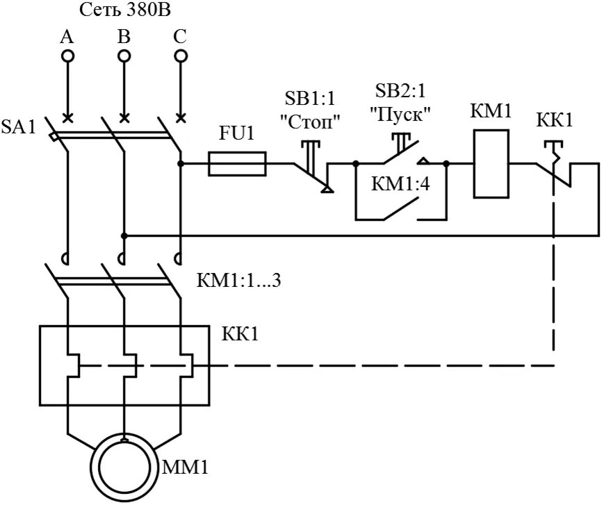Подключение кнопки трехфазного двигателя Схема нереверсивного магнитного пускателя Электричество и Я Дзен