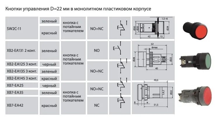 Подключение кнопки управления Кнопка XB7-EA25 NO+NC чёрная