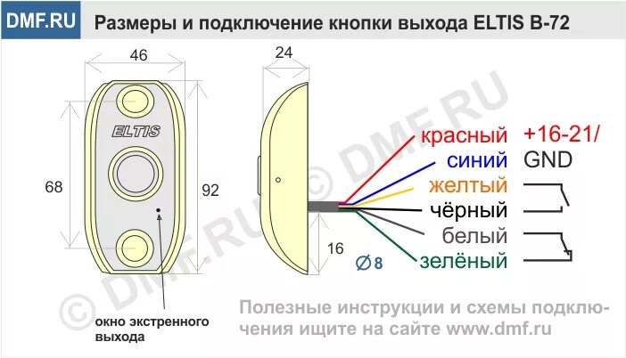 Подключение кнопки визит Инструкция кнопки выхода Eltis B-72