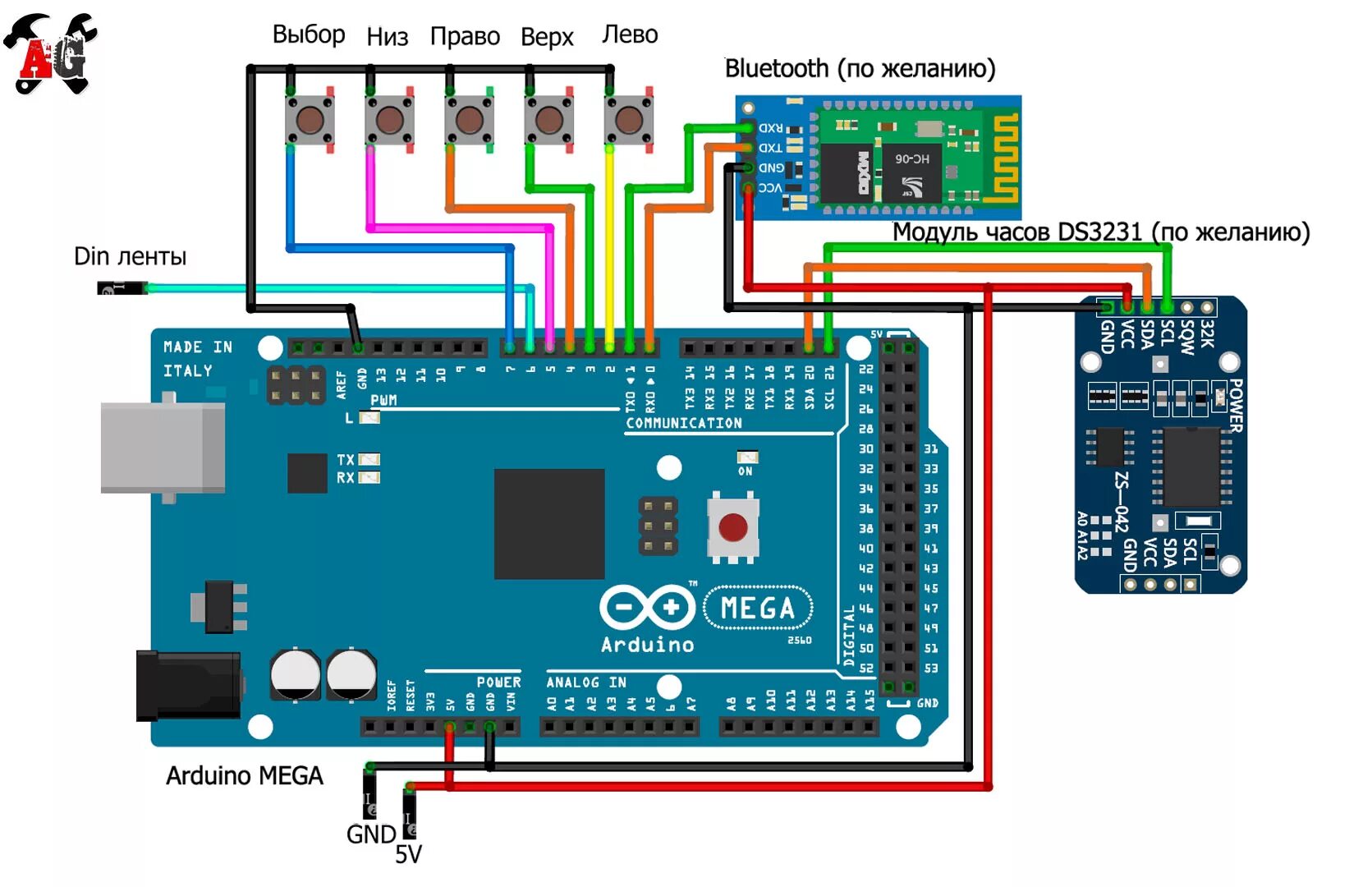 Подключение кнопок к ардуино mega 2650 Bluetooth матрица на адресных светодиодах - AlexGyver Technologies