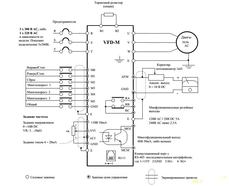 Подключение кнопок к частотнику Delta VFD-M VFD015M21A: частотный преобразователь для однофазной сети 220В (выхо