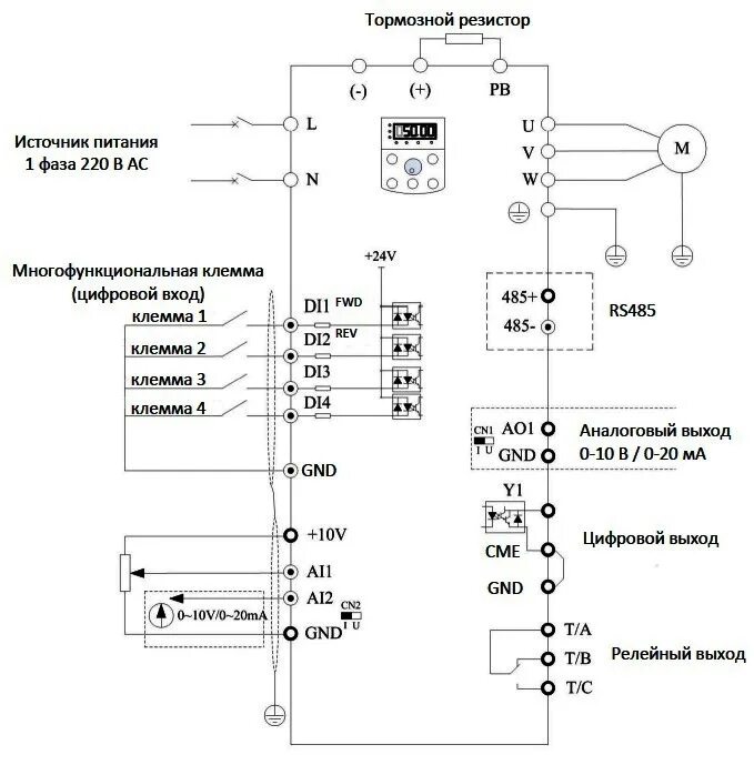 Подключение кнопок к частотнику Advanced Control ADV 1.50 C220-M 1.5 кВт 7 А 220В IP20