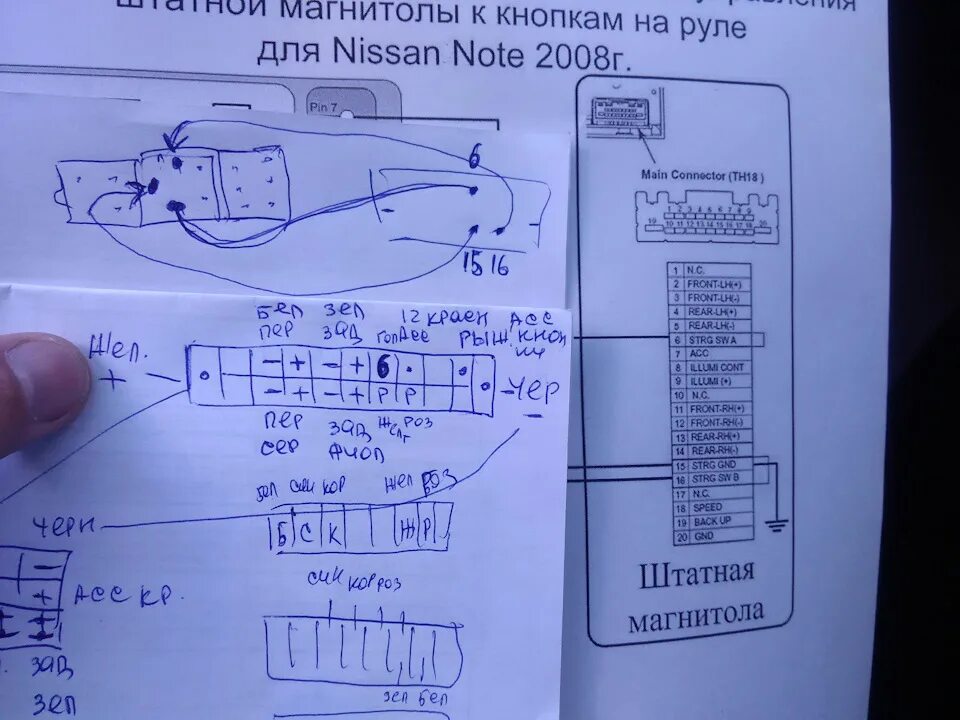 Подключение кнопок руля ниссан ноут Подключение кнопок мультируля. - Nissan Note (1G), 1,6 л, 2013 года автозвук DRI