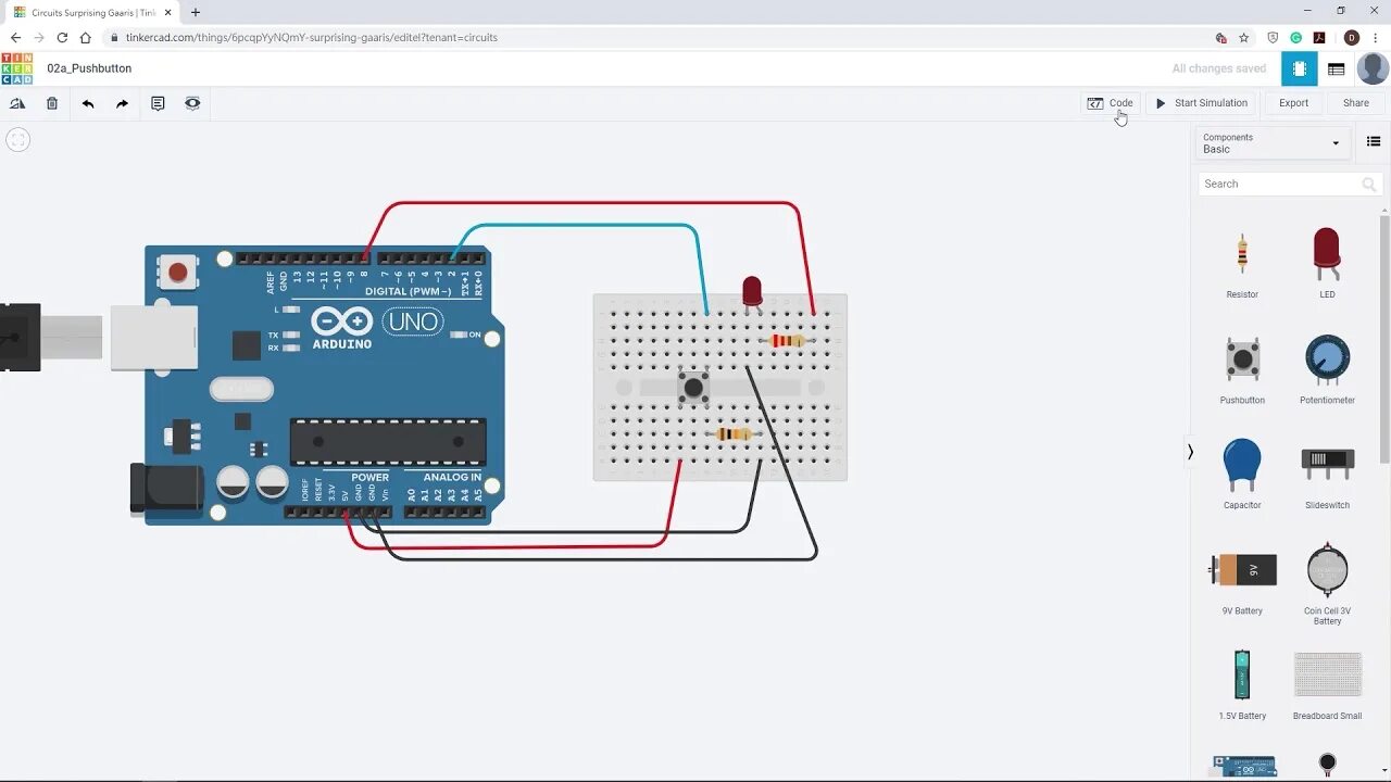 Подключение кнопок в karadio Tinkercad Arduino Button and LED 練 習 02aEx - YouTube