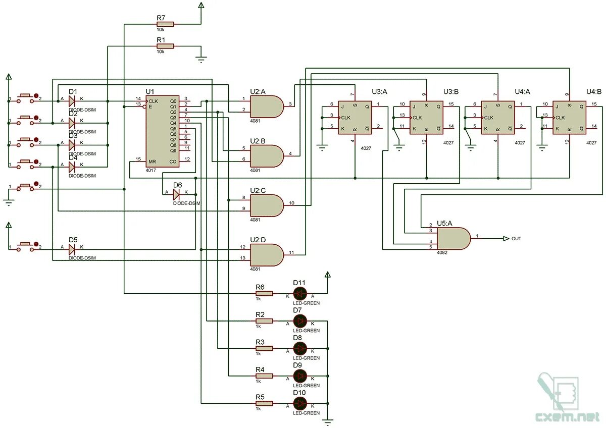 Подключение кодового замка 4-bit code lock This code lock uses a sequence of 4 characters. The correct sequ